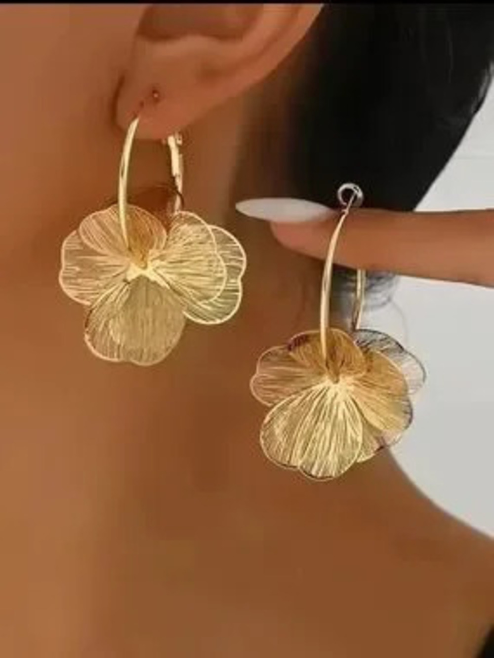 Anthropologie Gold Petal Hoop Earrings